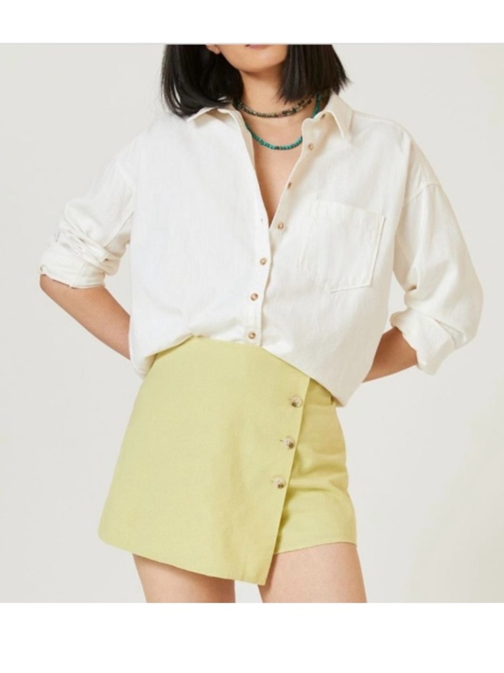 Anthropologie / Flat White Linen blend wrap Skort